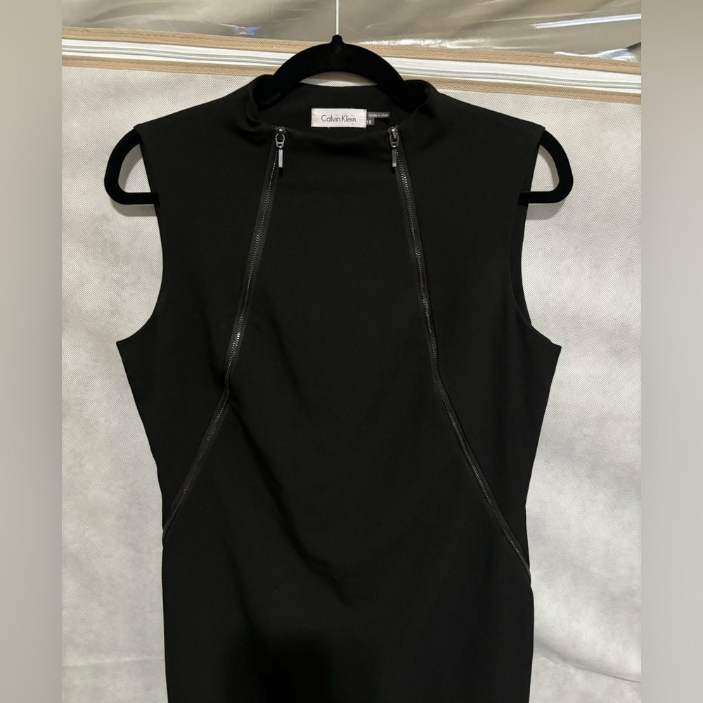 Calvin Klein High Neck Black Sleeveless  Dress with Zippers Size 10 - Picture 2 of 5